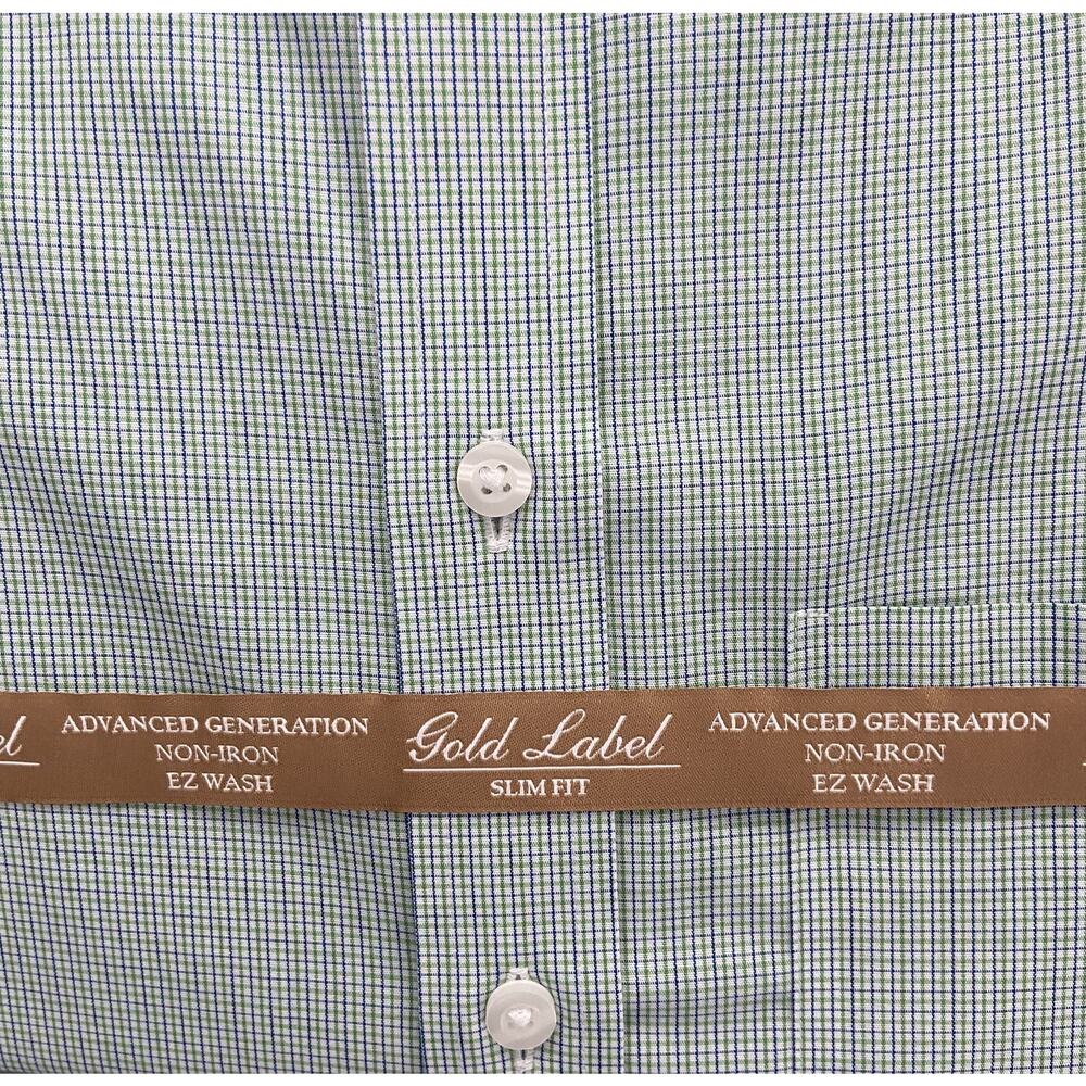 Roundtree & Yorke Shirt Men's 14.5 32 Slim Fit Cotton Poplin Green Check NWT - Picture 4 of 9